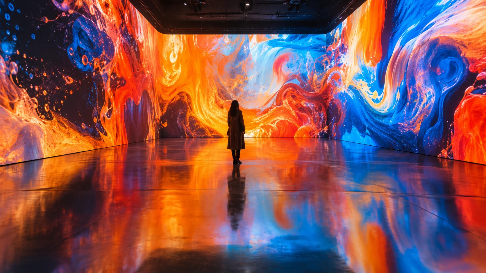 A visitor within a vivid immersive architectural environment