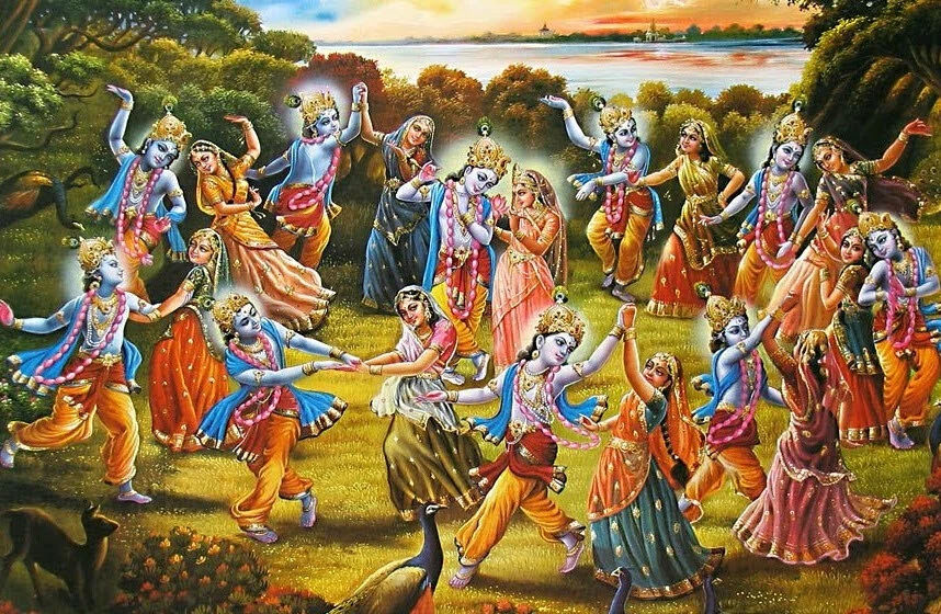 Traditional depiction of Krishna and the gopis